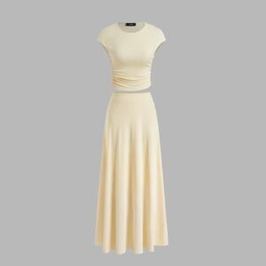 Cream Skirt And Ruched Top Set by Cider